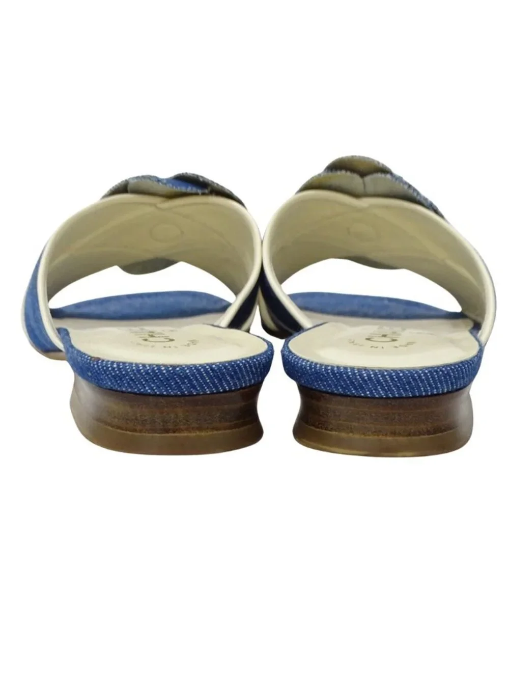 Chanel Sandals Camellia Denim Leather Blue White Summer Mules